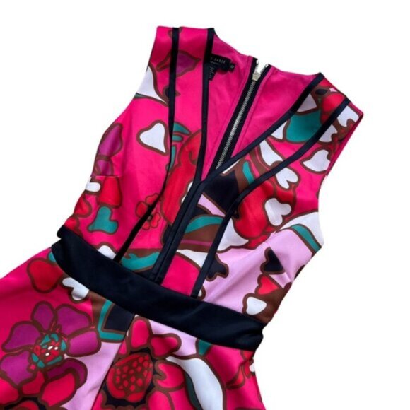 Ted Baker Floral Arilina Pinata Pipe Detail Skater Dress - Picture 2 of 9
